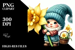 Cute Baby Gnome with Daffodil PNG Product Image 2