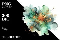 Colorful Greenish Watercolor Particles with Golden Foil | Product Image 3