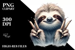 Funny Cute Sloth Victory Signing | Sublimation Clipart Product Image 3
