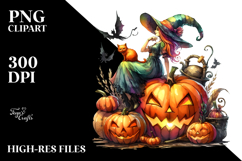 Vibrant Witch Pumpkin Drawing Product Image 2