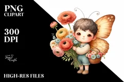 Cute Baby Butterfly with Flower Basket | Clipart Product Image 3