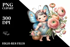 Cute Baby Butterfly with Flower Basket | Clipart Product Image 3