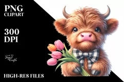 Cute Highland Cow with Tulip | Sublimation Clipart Product Image 3