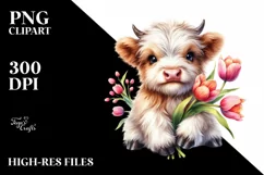 Cute Highland Cow with Tulip | Sublimation Clipart Product Image 3