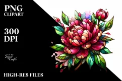 Detailed Wooden Stained Peonies | Sublimation Clipart Product Image 3