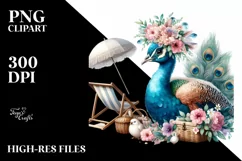 Watercolor Beach Chair Peacock Wreath | Sublimation Clipart Product Image 3