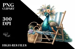 Watercolor Beach Chair Peacock Wreath | Sublimation Clipart Product Image 3