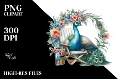 Watercolor Beach Chair Peacock Wreath | Sublimation Clipart Product Image 1