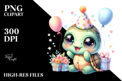 Cute Baby Turtle with Party Hat, PNG Product Image 2