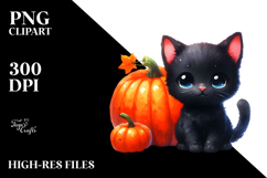 Simple Watercolor Drawing of Baby Black Cat | Clipart Product Image 2