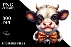 Funny Baby Cow with Bow and Tie PNG Product Image 2