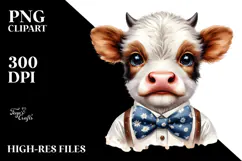 Funny Baby Cow with Bow and Tie PNG Product Image 2