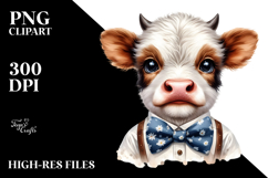 Funny Baby Cow with Bow and Tie PNG Product Image 2