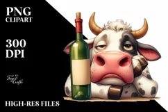 Funny Cute Cow with Wine Bottle | Sublimation | Clipart Product Image 1