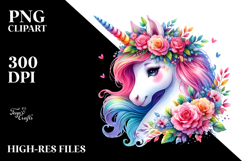 Vibrant Unicorn with Floral Wreath, Transparent PNG Product Image 2