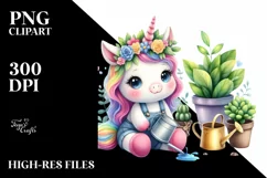 Baby Unicorn Gardening Illustration Product Image 1