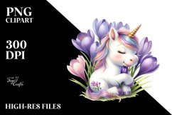 Cute Baby Unicorn with Crocus | Sublimation | Clipart Product Image 1