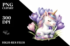Cute Baby Unicorn with Crocus | Sublimation | Clipart Product Image 1