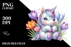 Cute Baby Unicorn with Crocus | Sublimation | Clipart Product Image 3