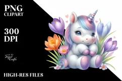 Cute Baby Unicorn with Crocus | Sublimation | Clipart Product Image 3