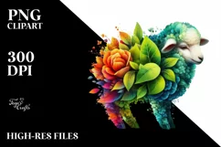 Vibrant Watercolor Lamb with Flowers PNG Product Image 3