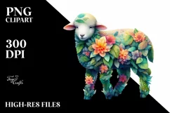 Vibrant Watercolor Lamb with Flowers PNG Product Image 1