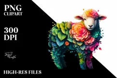 Vibrant Watercolor Lamb with Flowers PNG Product Image 3