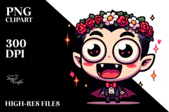 Silly Cartoon Vampire with Flower Crown PNG Product Image 2