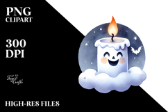 Watercolor Halloween Clipart with Candle PNG Product Image 2
