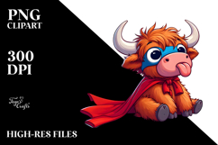 Ridiculously Cute Highland Cow with Superhero Cape PNG Product Image 2