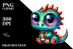 Crazy Eyes Dinosaur with Coffee Cup, PNG Product Image 2