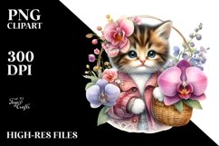 Cute Baby Kitten with Flower Basket | Clipart Product Image 1