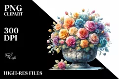 Colorfull Roses Pot Watercolor Clipart Product Image 1