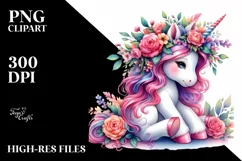 unicorn with Floral Wreath PNG Product Image 1
