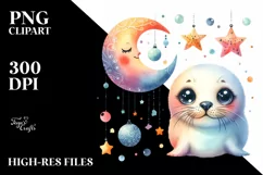 Colorful Smiling Baby Seal Moon Clipart Product Image 1