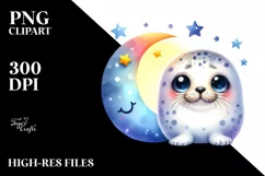 Colorful Smiling Baby Seal Moon Clipart Product Image 3