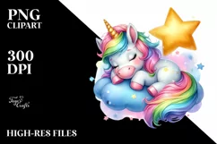 Colorful Baby Unicorn Napping Clipart Product Image 1