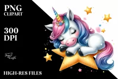 Baby Unicorn Napping on Star | Sublimation | Clipart Product Image 1