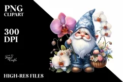 Watercolor Cute Gnome Holding Flower Basket Product Image 1