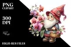 Watercolor Cute Gnome Holding Flower Basket Product Image 3