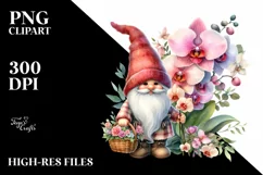 Watercolor Cute Gnome Holding Flower Basket Product Image 1