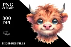 Funny Baby Highland Cow Face PNG Product Image 1