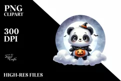 Washed Watercolor Panda Cloud Halloween PNG Product Image 3