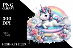 Baby Unicorn with Pool, Pastel PNG Product Image 1