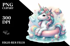 Colorful Baby Unicorn at Pool PNG Product Image 1