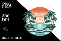 Retro Tropical Beach Sunset Vector PNG Product Image 2