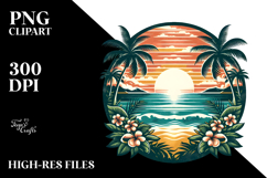 Vintage Tropical Beach Sunset, PNG Product Image 2