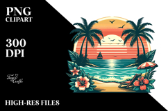 Retro Tropical Beach Sunset Clipart PNG Product Image 2