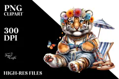 Digital Watercolor Baby Tiger PNG Product Image 2