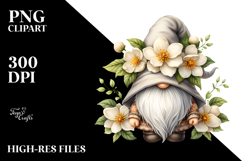 Watercolor Cute Gnome with Jasmine PNG Product Image 2